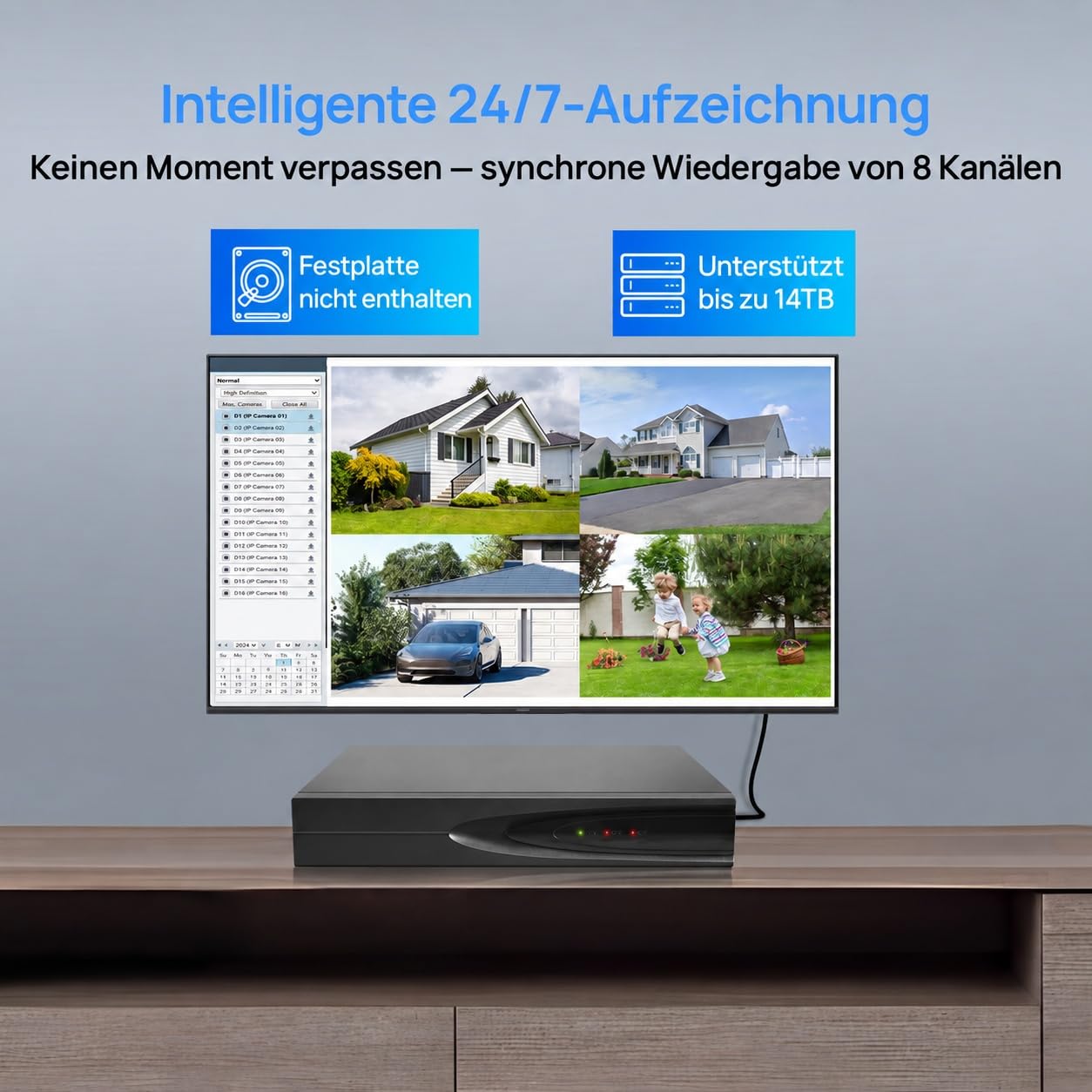 VIKYLIN 8 Kanal PoE NVR Rekorder, 4K Netzwerk Videorekorder für IP Kamera Überwachungssystem, Unterstützt bis zu 12MP Kameras, H. 265+ Kompression, HDMI 4K Ausgabe, 24/7 Aufnahme, bis 14TB, PG108H-8P
