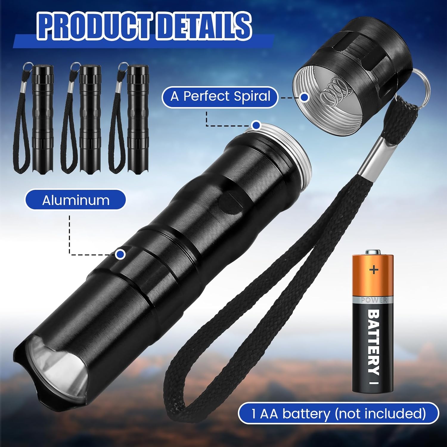 Tujoe 36 Pcs Mini Flashlights Bulk Bright Aluminum LED Handheld Torches with Lanyard Small LED Flashlights for Night Reading Emergency Hurricane Camping Hiking Halloween Party Favors(Black)