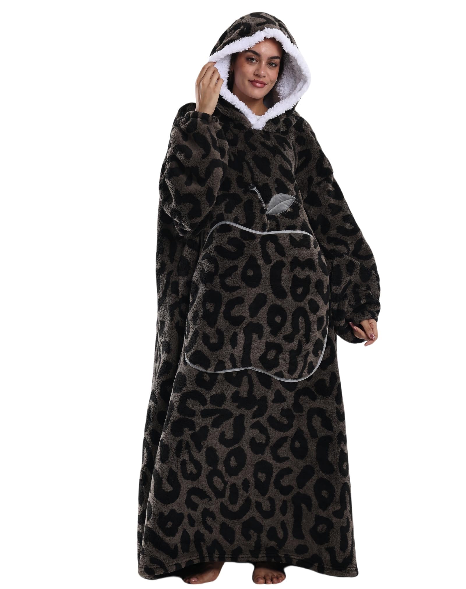 Pterygoid Extra Long Oversized Blanket Hoodie,Hooded Wearable Blanket with Sleeves for Women and Men,Soft Fleece Giant Sweatshirt with Pocket Gift for Adult Teenager,Brown Leopard — image 1