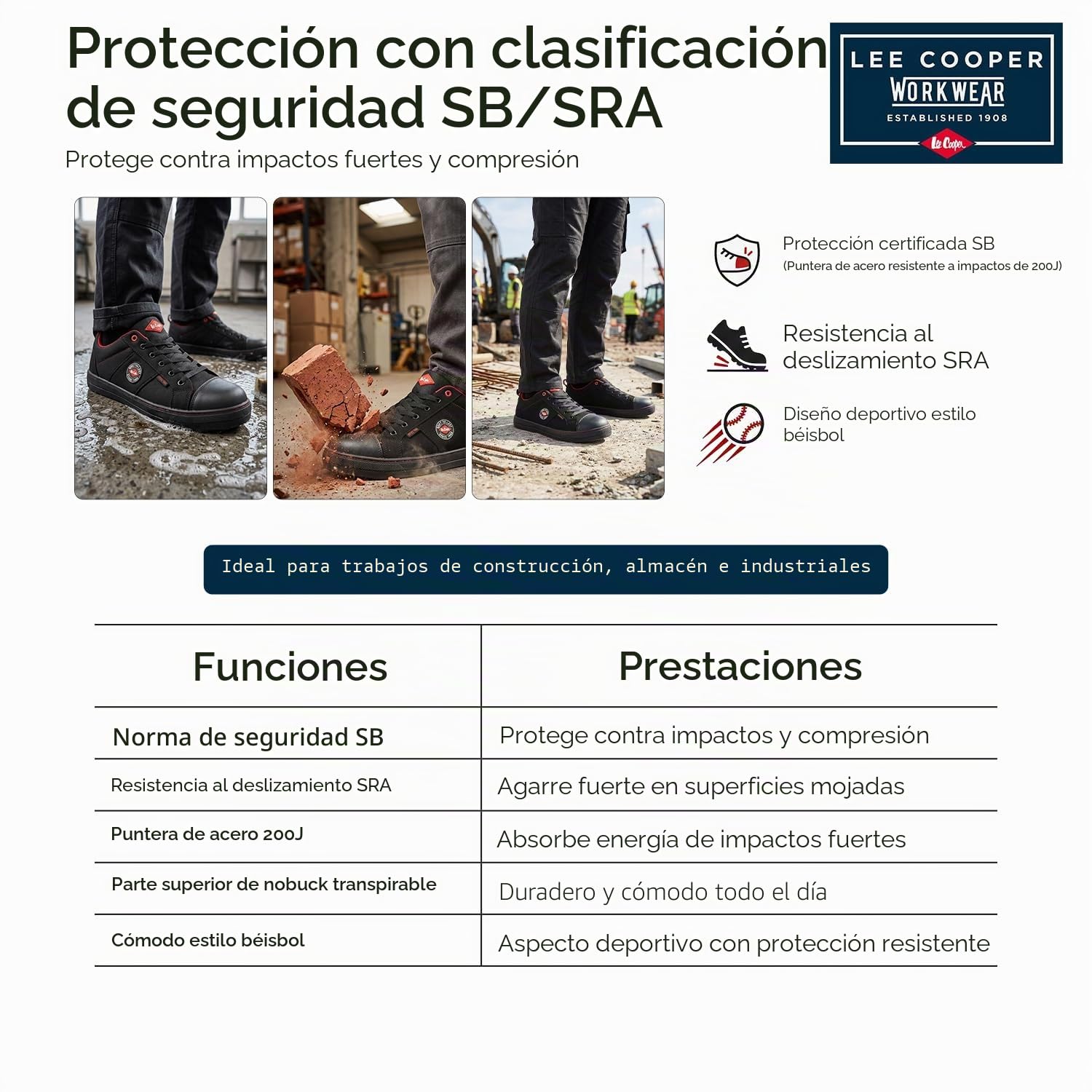 Lee Cooper LCSHOE054 Workwear SB / SRA Botas de béisbol retro, botas de seguridad unisex con diseño moderno, zapato de seguridad de trabajo, Negro, 42 EU