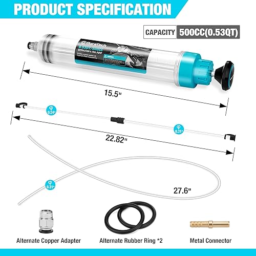 Miniatura 2 de DURATECH Extractor de Fluido de 500CC, Extractor de Aceite con Manguera Larga y Tubos de Extensión, Extractor de Líquido de Frenos, Bomba de Fluido