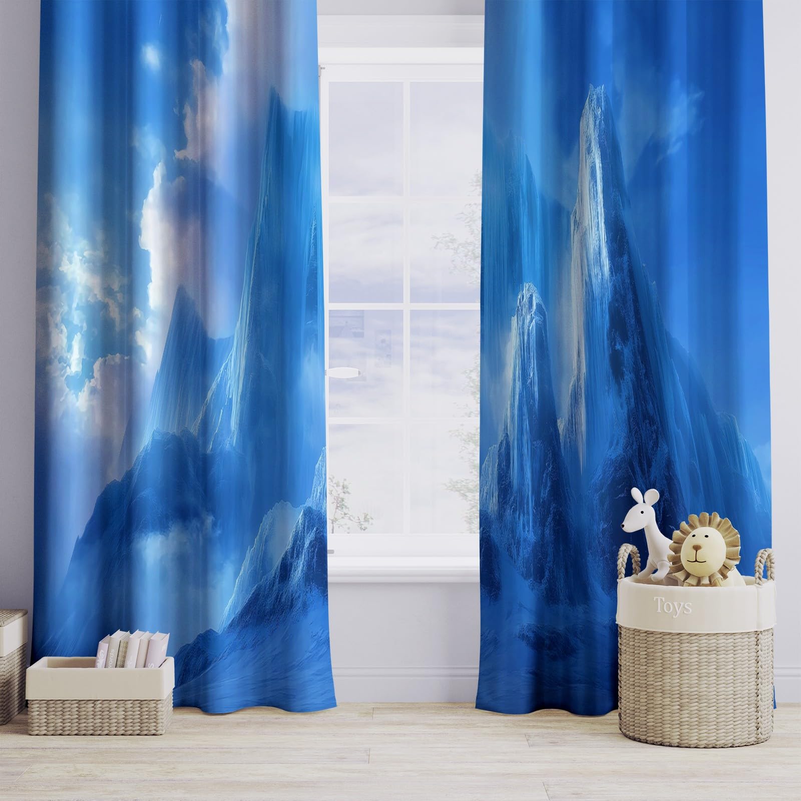 Verdunklungsvorhänge EIS Schnee Kinderzimmer Vorhänge Blickdicht, Blau Thermovorhang mit Ösen, für Schlafzimmer Fenster & Balkon Berge Wolken Nebel Filme - 110 x 215 cm (2er Set)