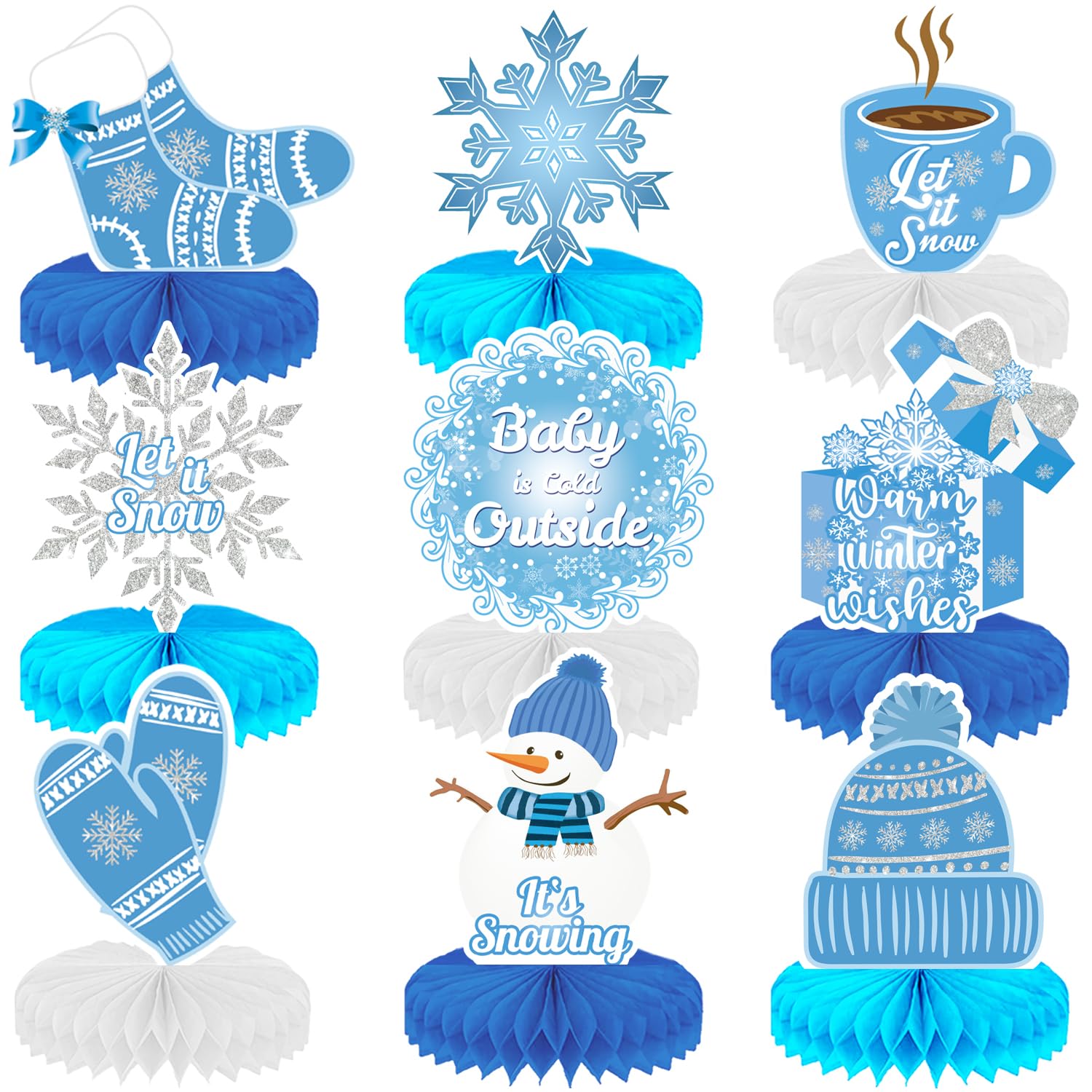 Winter Centerpieces for Table, 9Pcs Snowflake Table Decorations