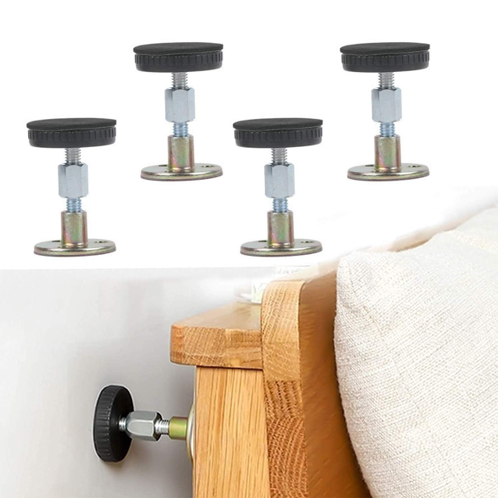 Yeenano Adjustable Threaded Bed Frame Anti Shake Tool,4 Pcs Bed Frame Anti Shake Fixer Headboard Stoppers Bed Stoppers To Prevent Sliding Bedside Anti Shake Tool For Room Wall Beds Cabinets Sofas 64-87Mm