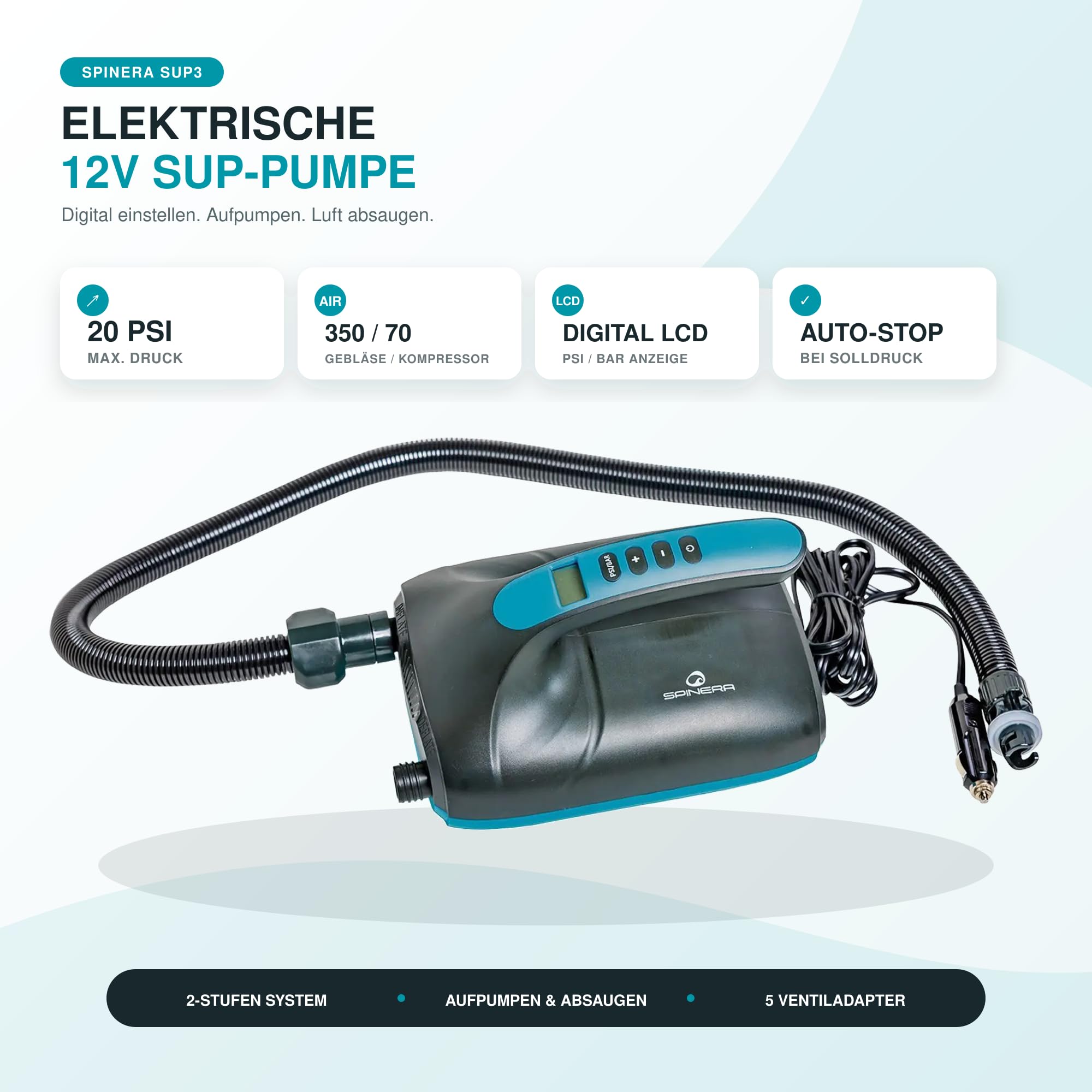 SPINERA SUP3 High Pressure 12V Sup Pump, 20 PSI