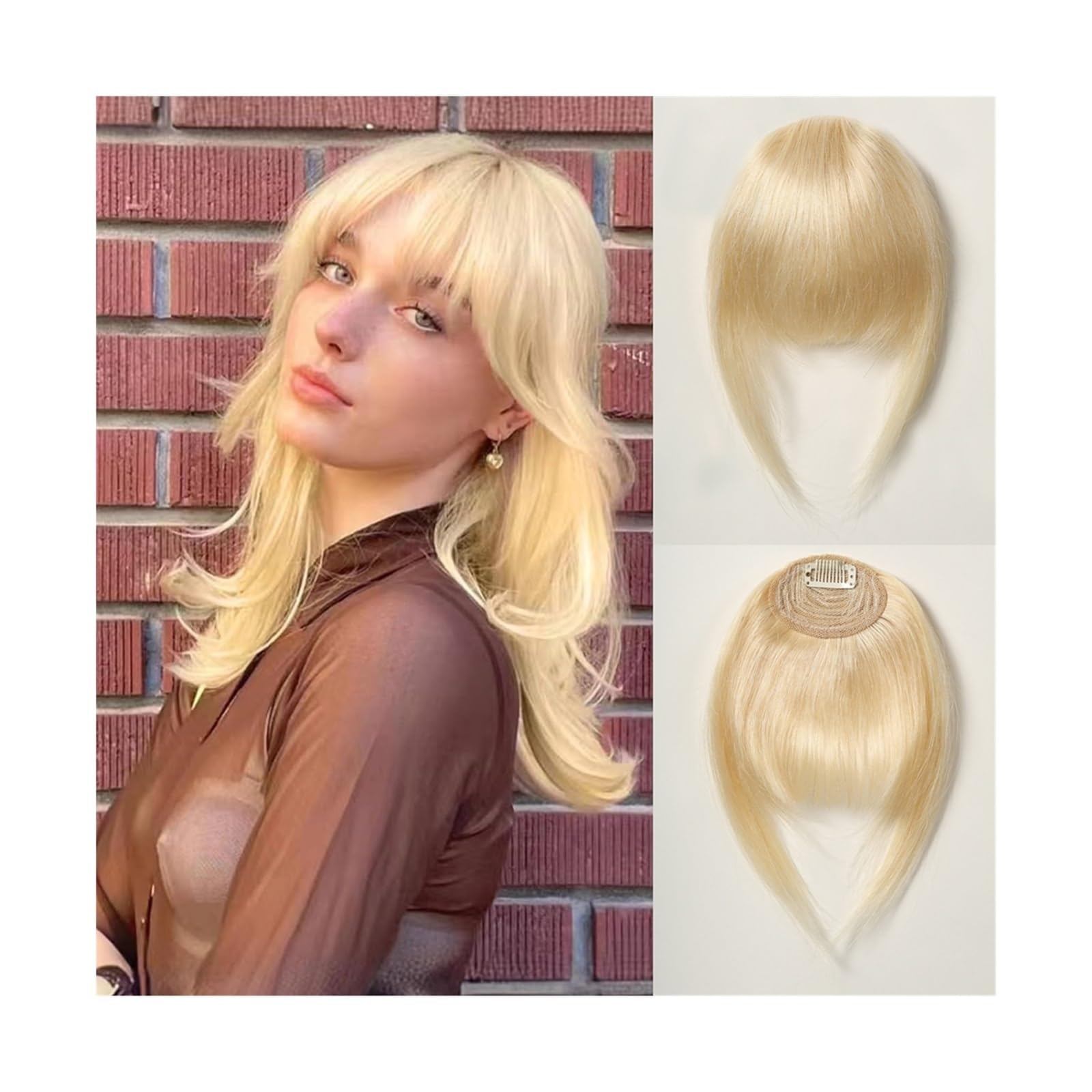 Frangetta Capelli Clip Frangia con clip Estensioni dei capelli umani al 100% Frangia bionda Frangia spessa francese Frangia con clip Posticci for capelli da donna Facile da indossare ogni giorno Posti