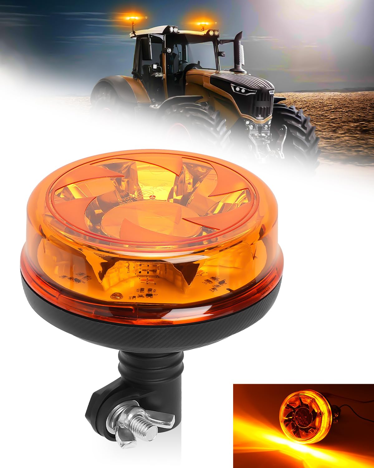 SUPAREE Lampeggiante a LED per Trattore Lampeggiante Trattore LED 12V lampeggiante per Trattore Agricolo E9 6 Modalità Lampeggianti IP67 12V-24V Ambra per Macchine Agricole (Senza interruttore) - 1