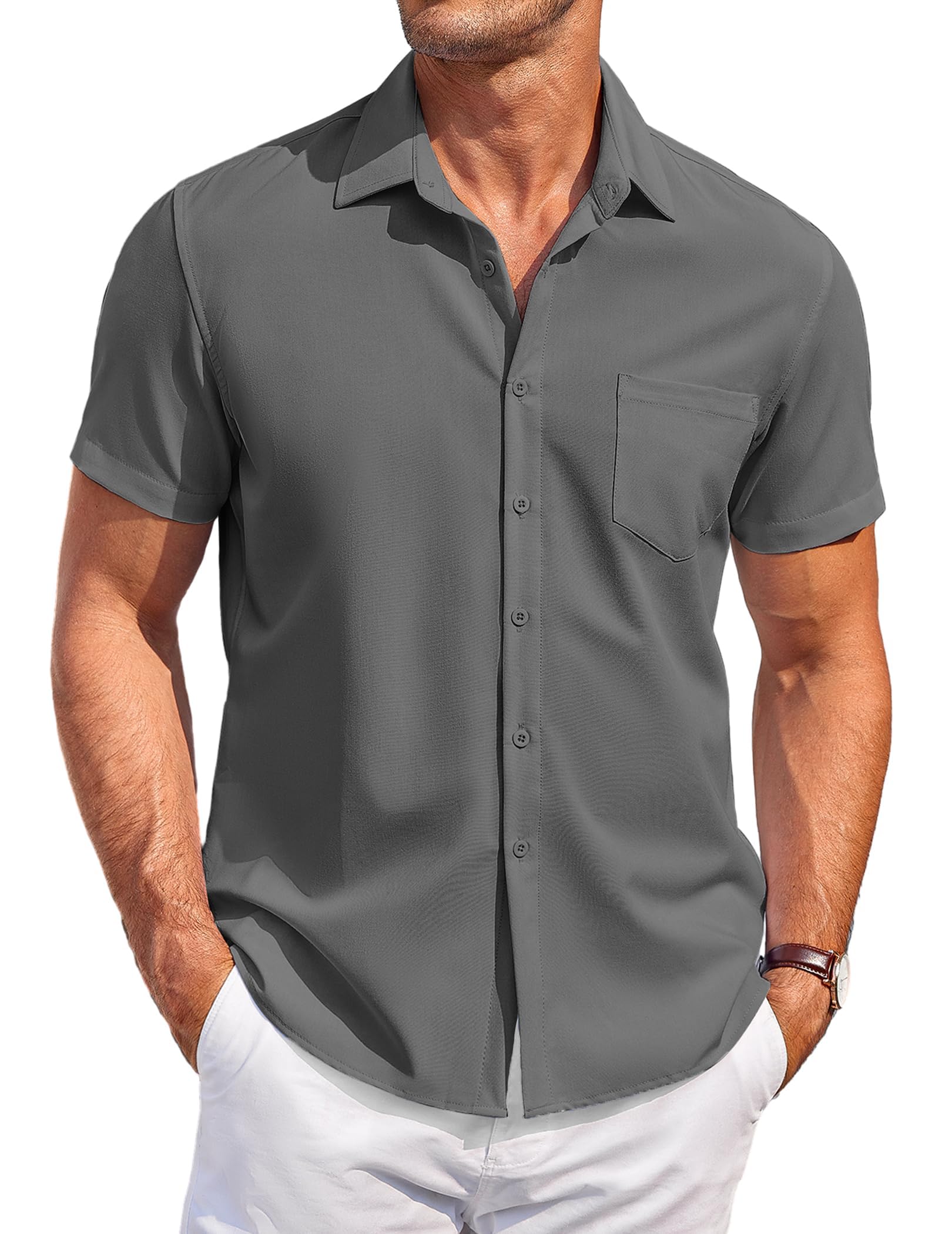 COOFANDY Hemd Herren Kurzarm Sommer Strandhemd Kurzarmhemd Regular Fit Freizeithemden mit Tasche