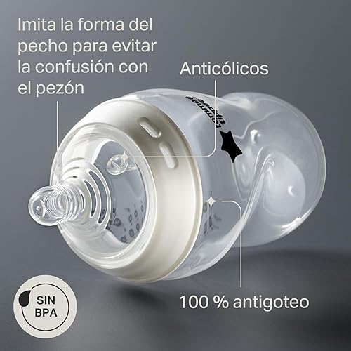 Miniatura 10 de Tommee Tippee Closer to Nature - Biberones de flujo lento extra con boquilla similar a un pecho y válvula anticólicos (5 onzas, 2 unidades)