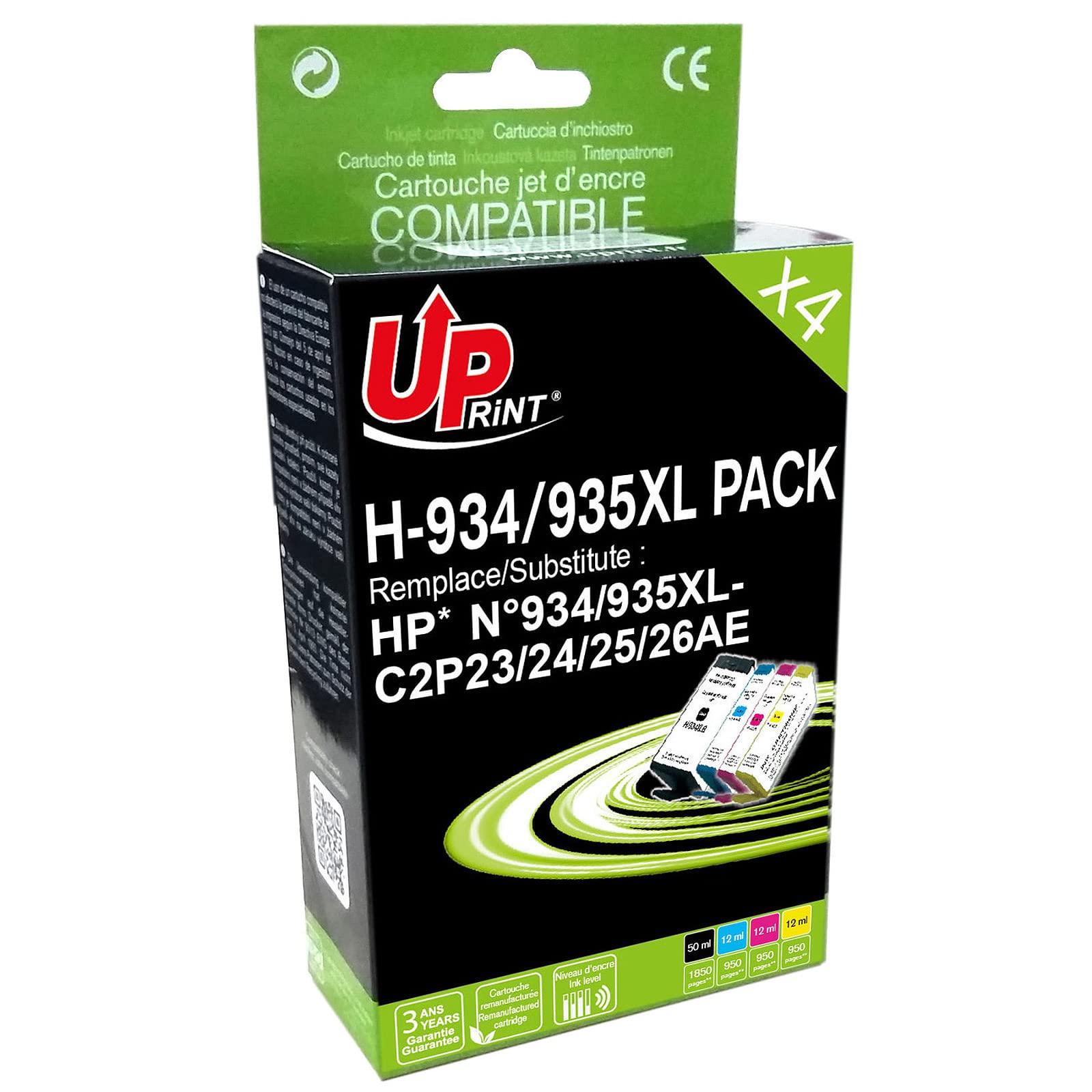 Uprint - Cartouches d'encre Compatibles avec HP 934 935 XL - Lot de 4