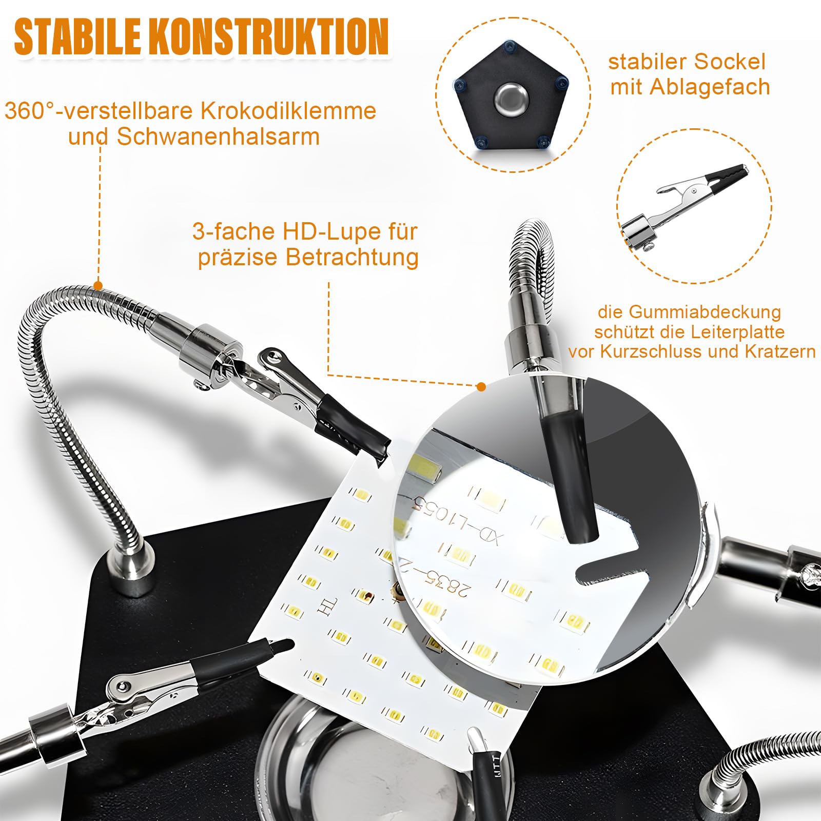 Troisieme Main avec 4 Bras Flexibles, 3eme Main Soudure Electronique pour Réparation Électronique, Soudure, Artisanat, Bijoux et Modelisme, Troisieme Main Soudure