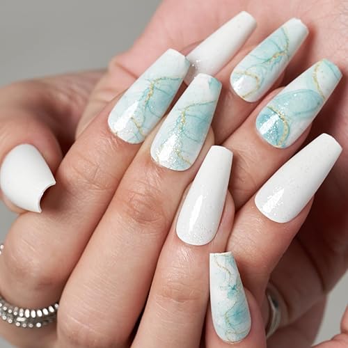 GLAMERMAID Gothic Devil Eyes - Uñas postizas a presión de ataúd mediano, 24 piezas de uñas postizas acrílicas largas negras con purpurina,