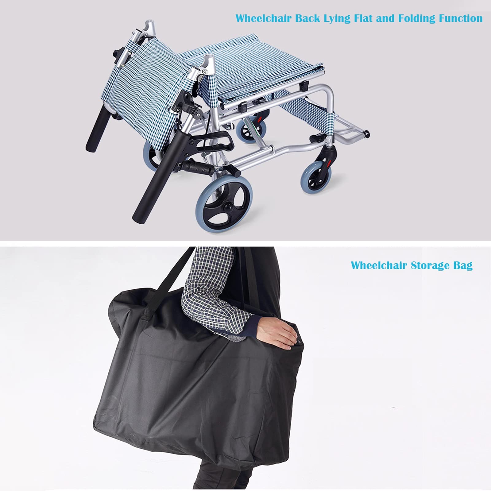 ultraligera Silla de ruedas Transporte plegable para sillas de ruedas Viaje ligero con ruedas Sillón de ruedas con Silla de ruedas Legress para los ancianos 18 "Asiento transpirable de tela de Oxford