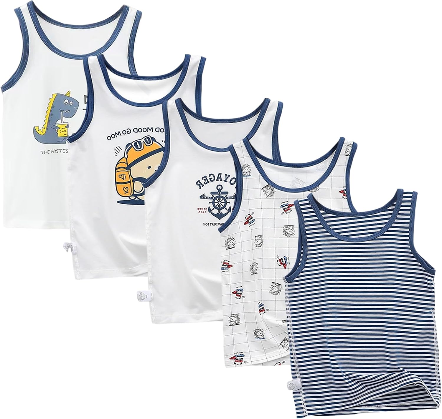 1-10 Years Toddler Boys Tank Soft Cotton Sleeveless Undershirt Kids Breathable Soft Tank Tops 5 Pack