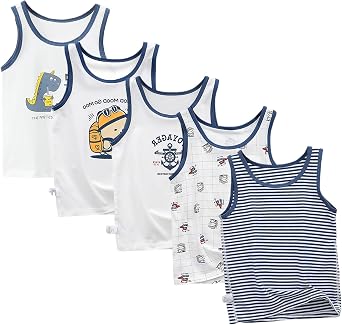 1-10 Years Toddler Boys Tank Soft Cotton Sleeveless Undershirt Kids Breathable Soft Tank Tops 5 Pack