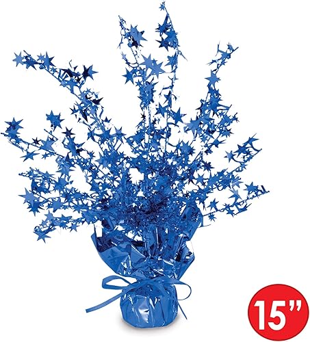 Miniatura 2 de Beistle Star Gleam 'N Burst - Centro de mesa, exhibición de mesa metálica azul de 2 piezas para vacaciones patrióticas, eventos temáticos de Estados