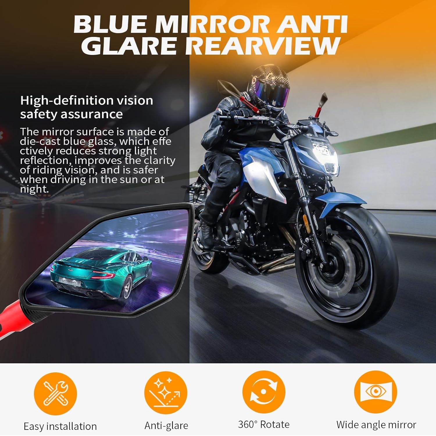 JMTBNO 8mm 10mm Motorcycle Rearview Mirror Handlebar For Yamaha XJ6 R1 R6 FZ6 F800 F650 MT03 MT07 MT09 Z750 Z1000 ER-6N TNT TRE Monster(Red)