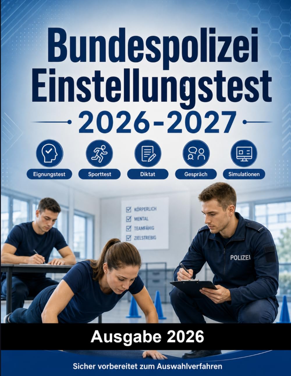 Bundespolizei Einstellungstest: Der komplette Testtrainer für das Bundespolizei Auswahlverfahren: Eignungstest, Sporttest, Diktat, mündliches Gespräch, Prüfungssimulationen und Aufgaben mit Lösungen