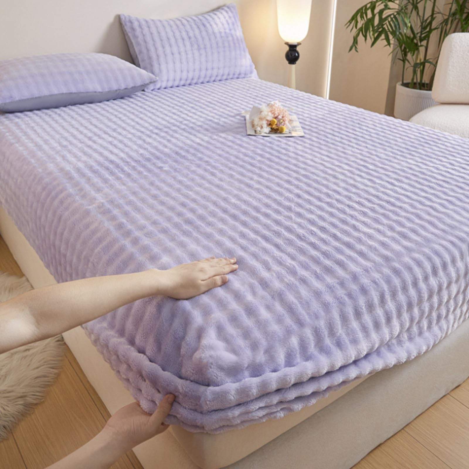 Lenzuolo Morbido e soffice, Lenzuolo con Angoli Elasticizzati, coprimaterasso Caldo e Anti-Pilling con Tasca Profonda 30 cm, coprimaterasso con Elastico su Tutto Il perimetro (Viola, 120 x 2