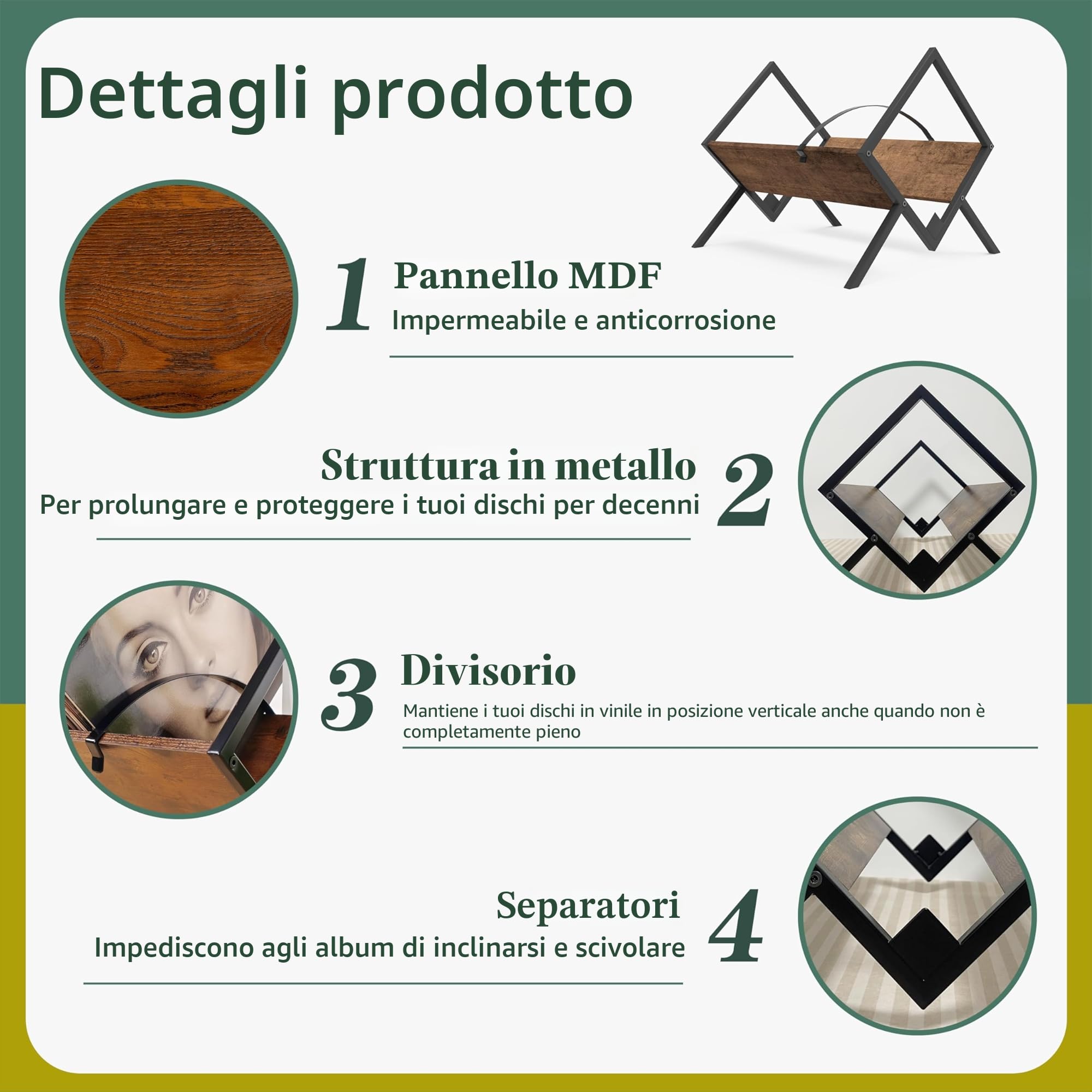 Contenitore per dischi in vinile, per 80-100 dischi in vinile, minimalista e retrò, organizer per dischi in vinile, CD, riviste, libri, documenti