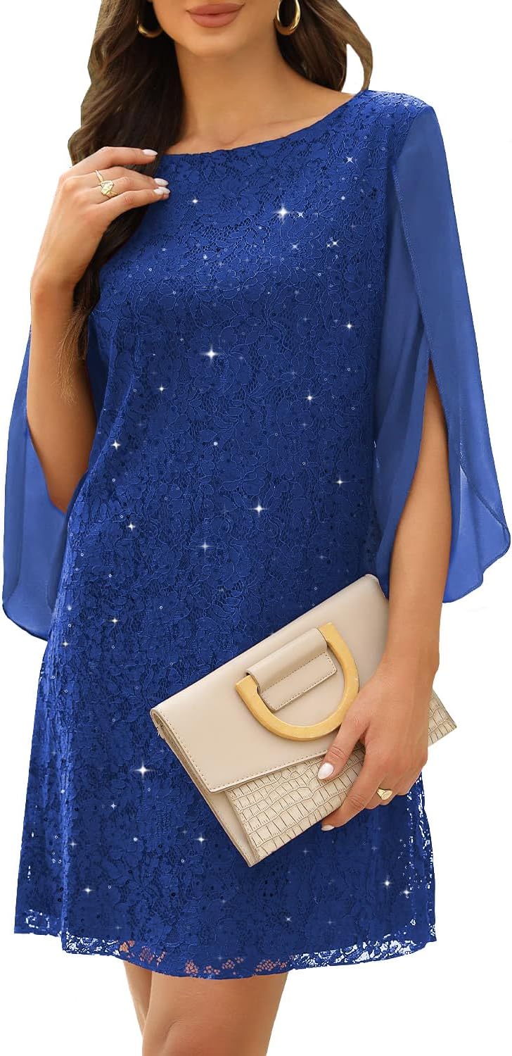 Wedding Guest Cocktail & Formal Dresses for Women - Lace Sequin Prom Evening Dress