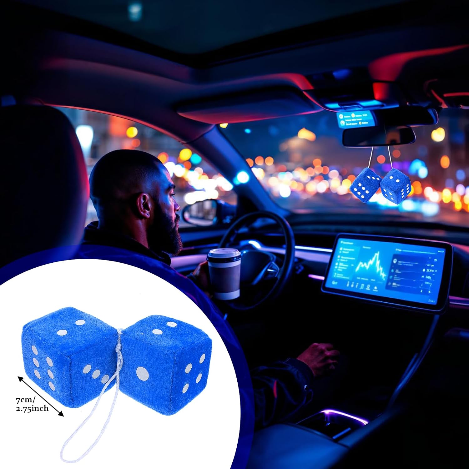 10Pairs Fuzzy Dice for Rear View Mirror, 2.75inch Fuzzy Dice for Car Mirror, Cute Plush Retro Square Hanging Dice with Dots for Car Interior Hanging Ornament Decoration (10 Colors)
