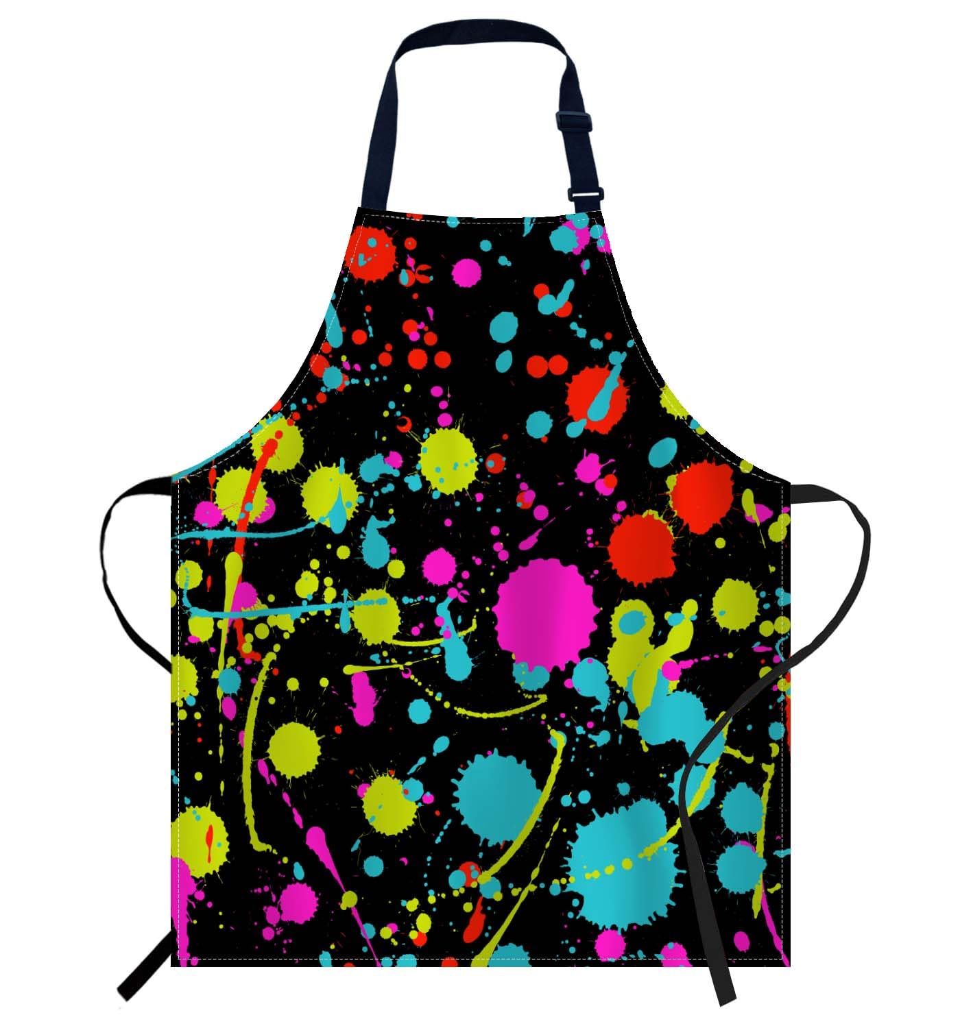Smooffly Neon Splatter Pattern Apron for Men & Women - BBQ & Catering Bibs, 27x31 Inch