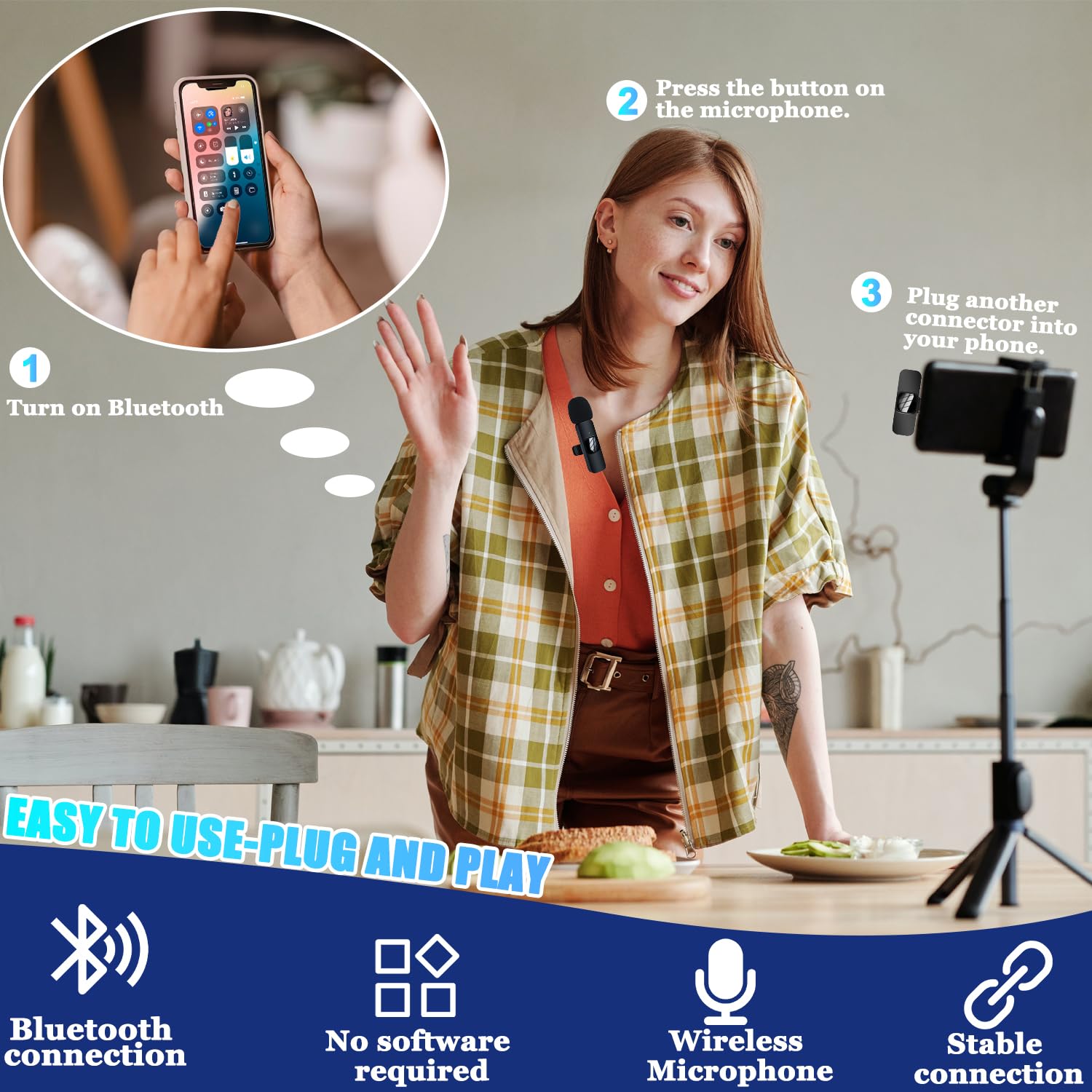 Microfono Lavalier Wireless MULBEVD Per IPhone E IPad – Doppio Mic Con Riduzione Rumore E USB-C - 4