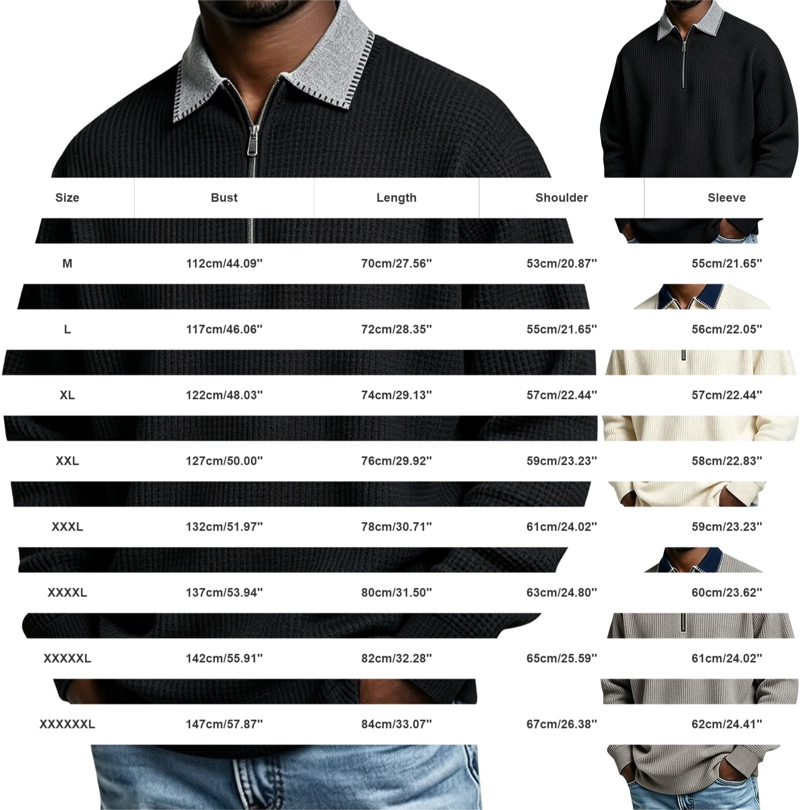 DENGJIAMY Polo grande taille avec fermeture éclair 1/4 pour homme