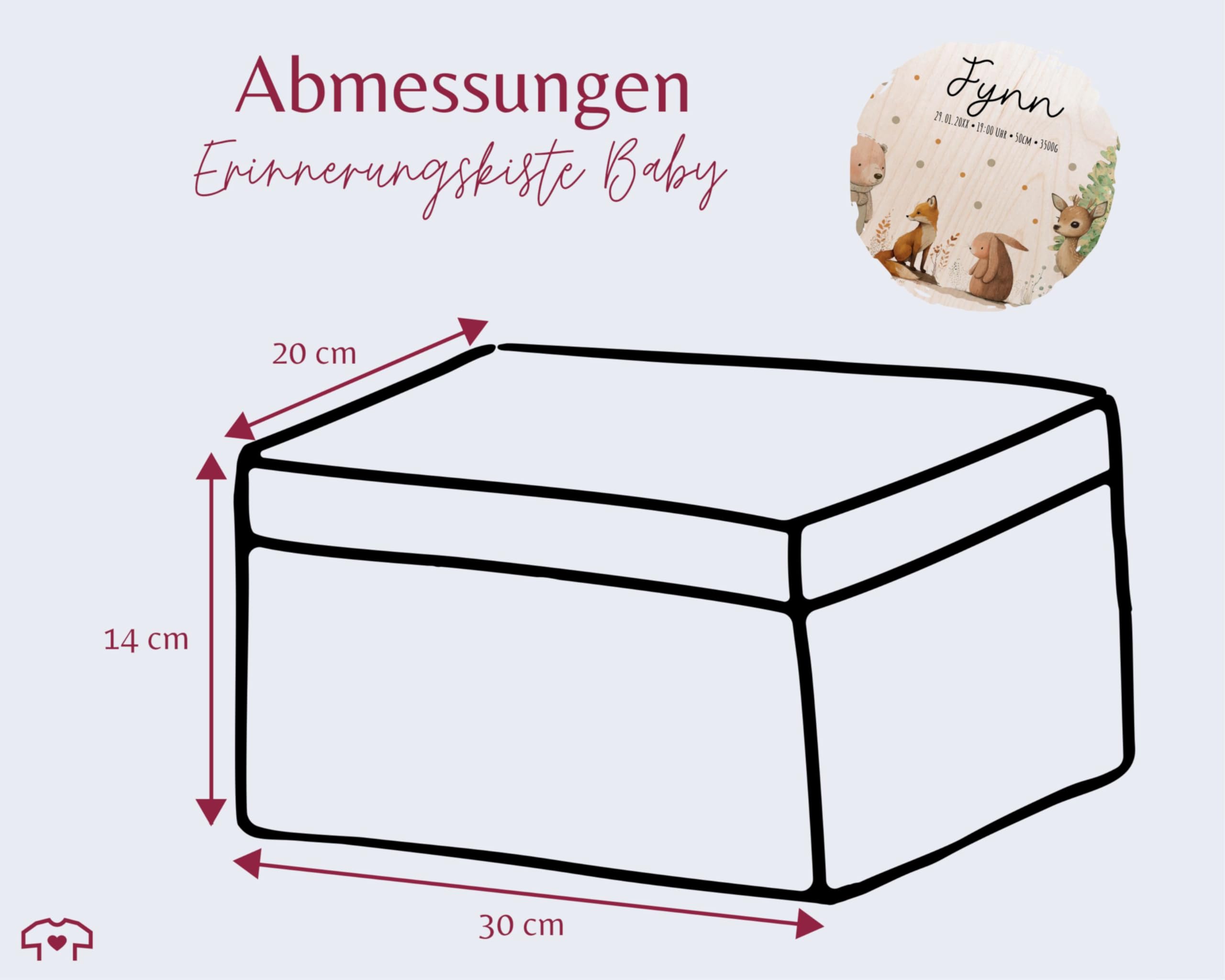 Holz Geschenkbox - Tiere - Baby Geschenk Erinnerungsbox Waldtiere | Holzkiste zur Geburt personalisiert mit Name Datum Größe Uhrzeit - 30 x 20 x 14 - Holz - originelle geschenke für babys