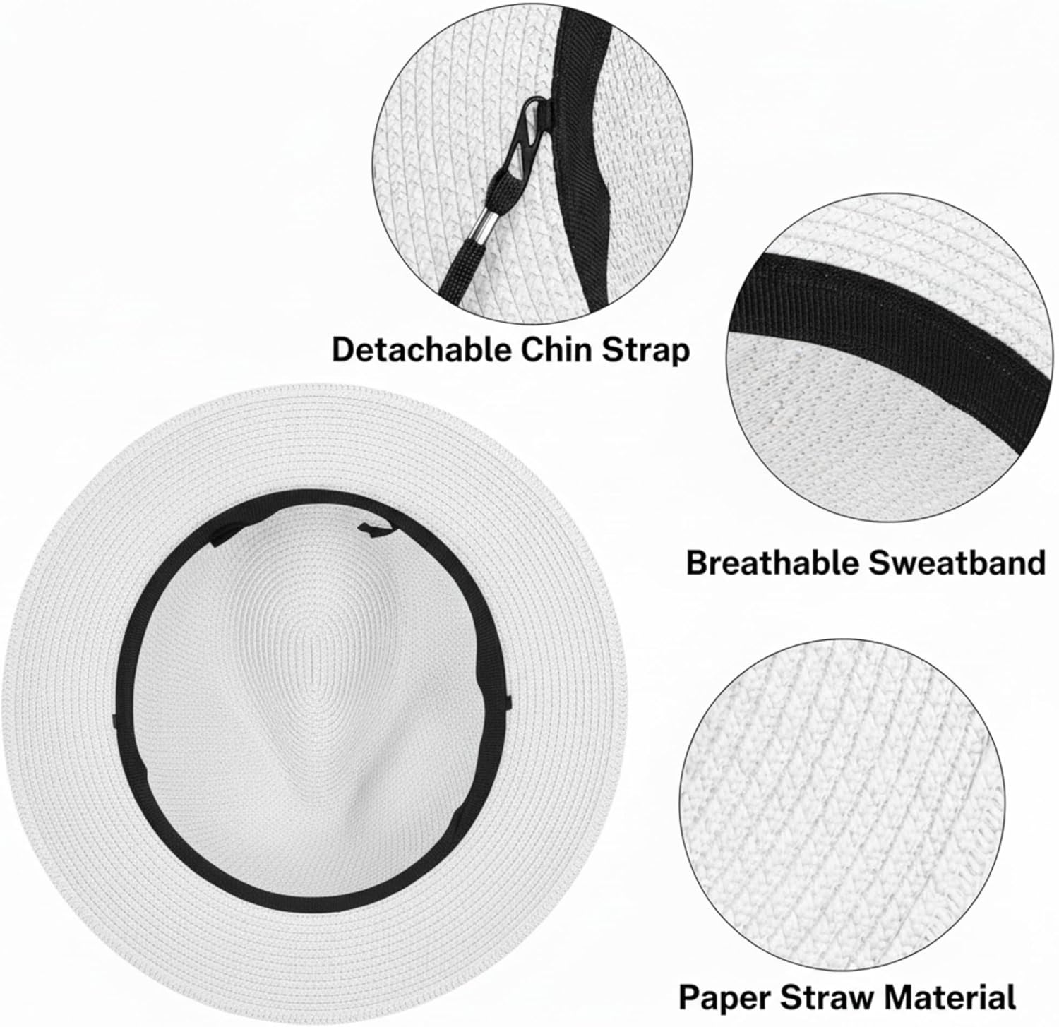 Panama Hat Sun Hat Straw Fedora Hat for Men Women Wide Brim Summer Beach Hat UV UPF 80+