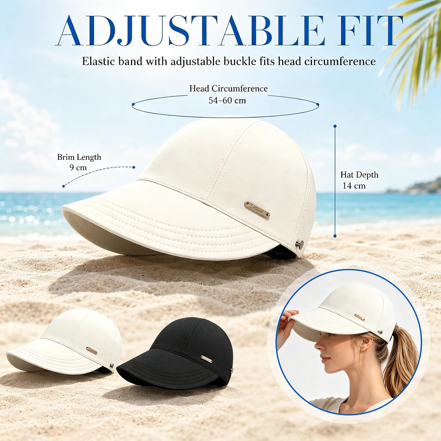 2Pcs Womens Sun Hat,Wide Brim Sun Visor Hat,Adjustable Sun Hat with Uv Protection,Lightweight and Foldable,Can Be Tied Into A Ponytail,Suitable for Fishing,Outdoor Activities,and Hiking(Black,White)
