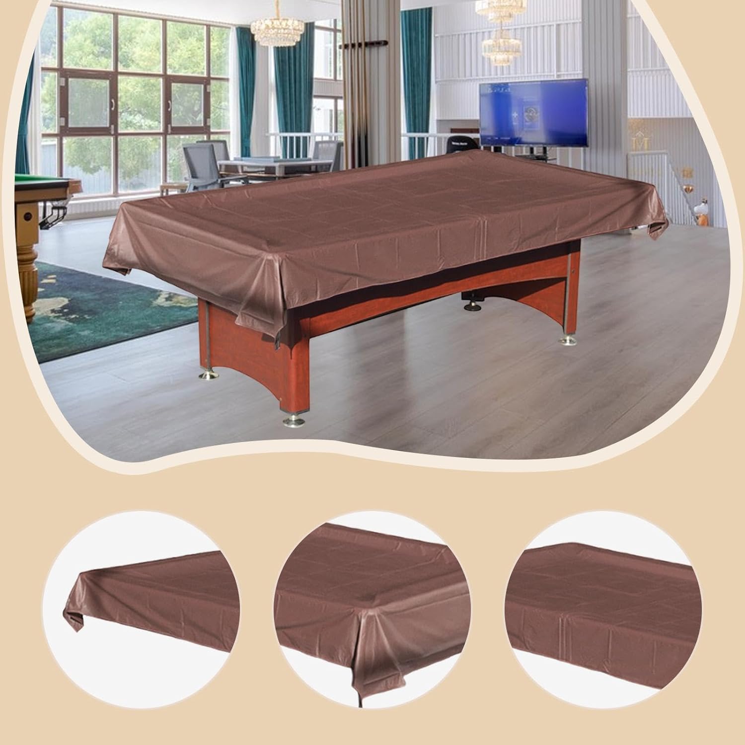 Pool Table Cover Waterproof Heavy Duty Protector, 256cmx155cm (100.8"x61") PVC Lightweight Tearproof Dustproof Cover for Billiard Snooker Tables
