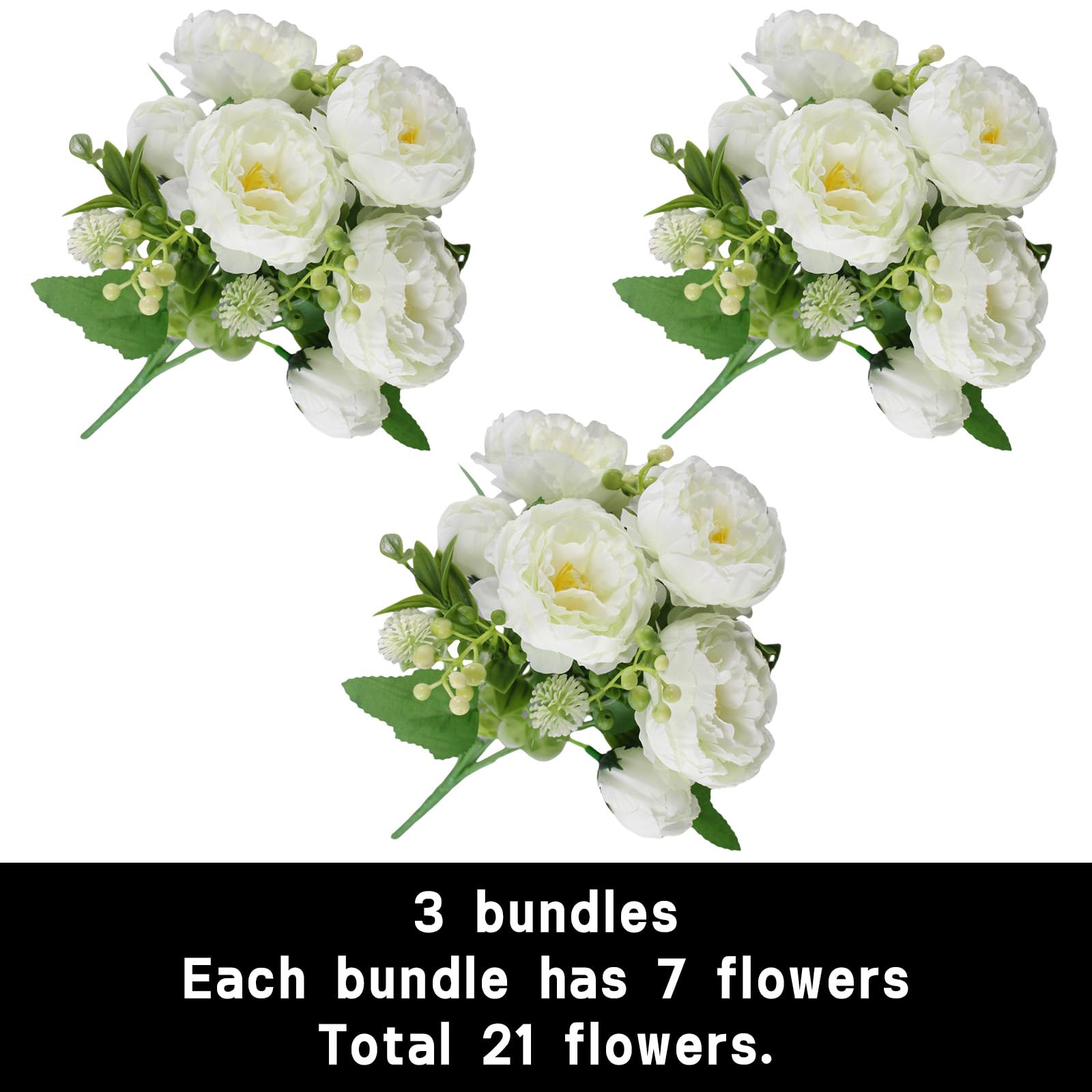 astylishome Artificial Flowers 21pcs Faux White Rose False Roses Real Touch Fake Flower for Wedding Decor Bridal Crafts Arrangements Home Valentines Day Decorations 0201 - Image 2