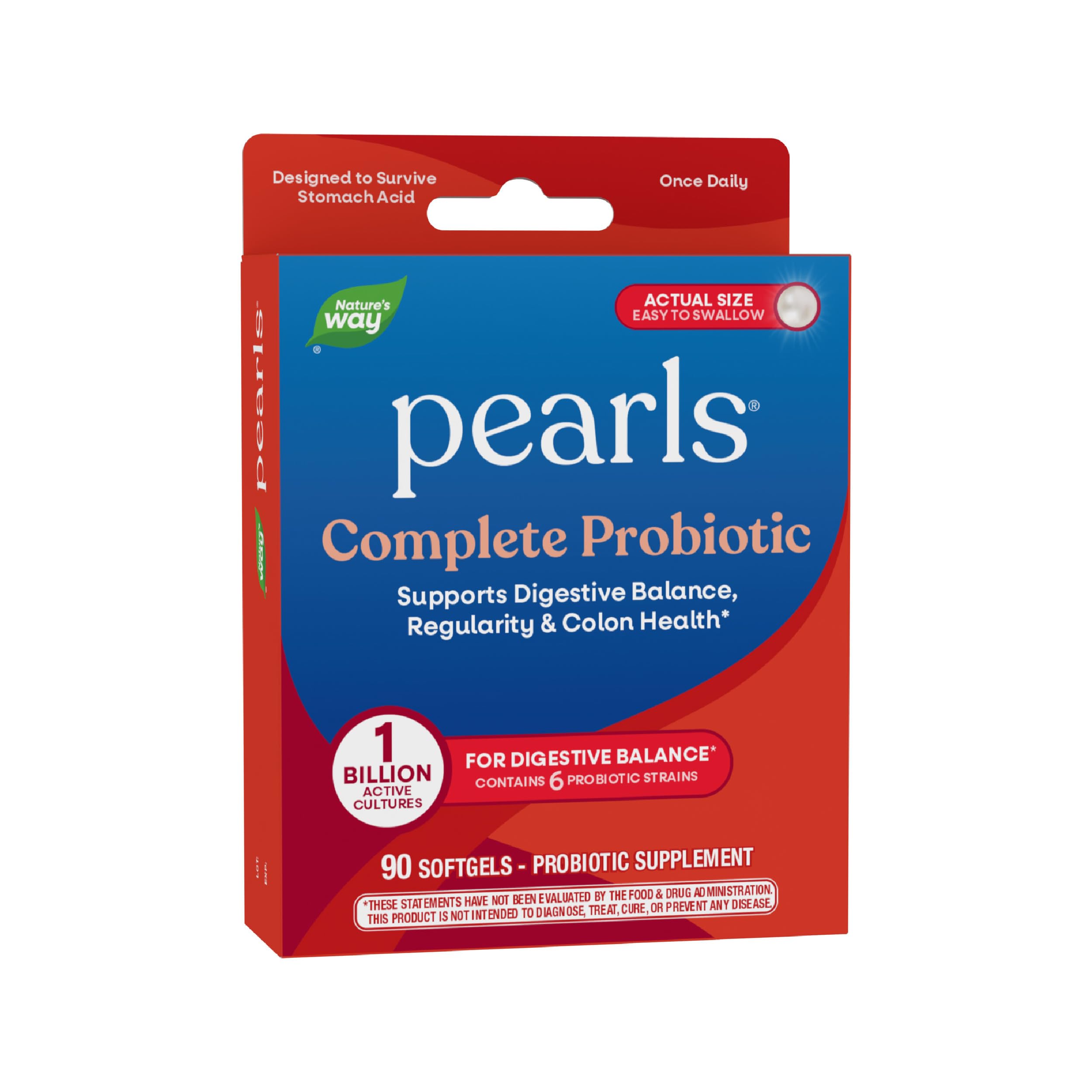 Probiotic Pearls Complete, Digestive Health* Immune Health*, Colon Health*, 1 Billion Live Cultures, No Refrigeration Required, 90 Softgels