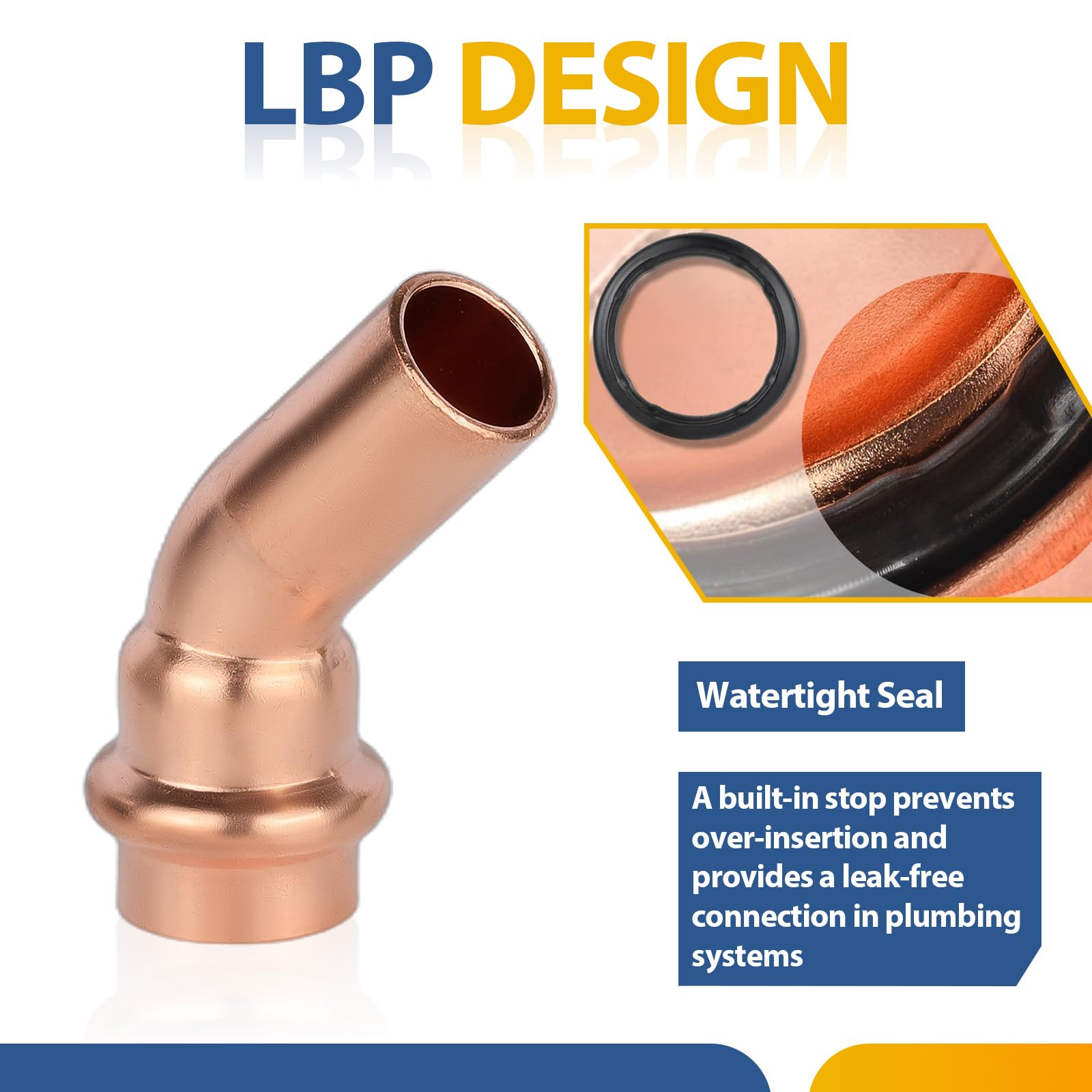 (Paquete de 30) Conectores de Codo de Cobre GUOFIS LF para Calle, Codo de 45 Grados de Ajuste a presión de 1/2" FTG x 1/2" para conexión de tubería de Cobre (PRESS037-30Pack)