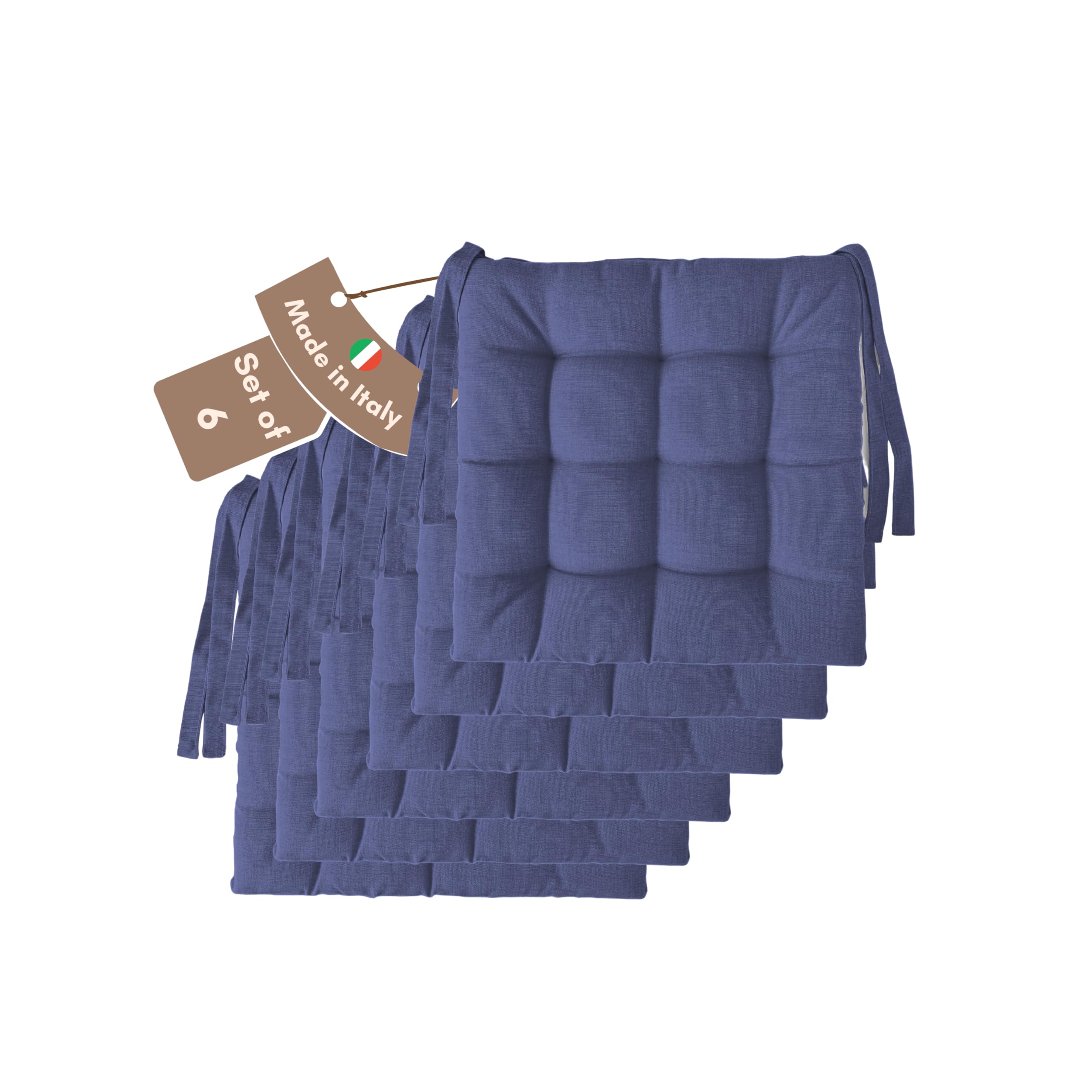 Il Tuo Artigiano Design Set of 4 or 6 Cushions for Kitchen Chairs, Made in Italy, Kitchen Chair Cushions, Set of 6, 40 x 40 cm, Thickness 6 cm, Sponge and Soft Acrylic Padding (6, Blue)