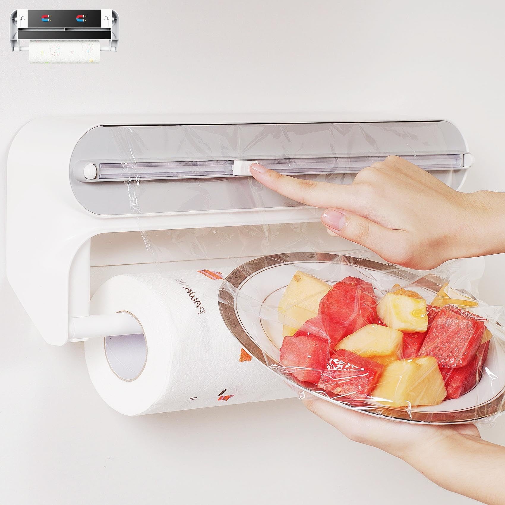 Magnetic Cling Film Dispenser and Cutter - Advanced 3-in-1 Wall-Mounted