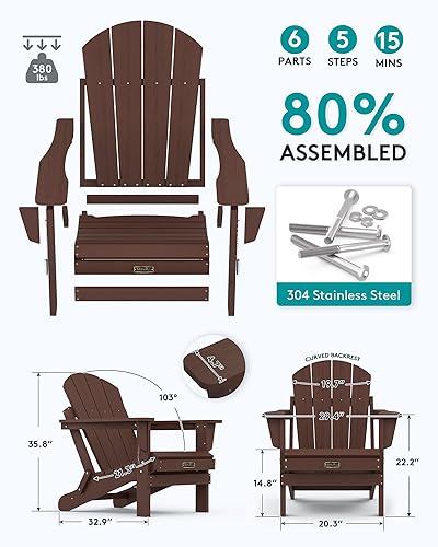 Miniatura 225 de SERWALL - Silla plegable Adirondack para patio, jardín, exterior, resistente a la intemperie, sillas para hoguera, color naranja