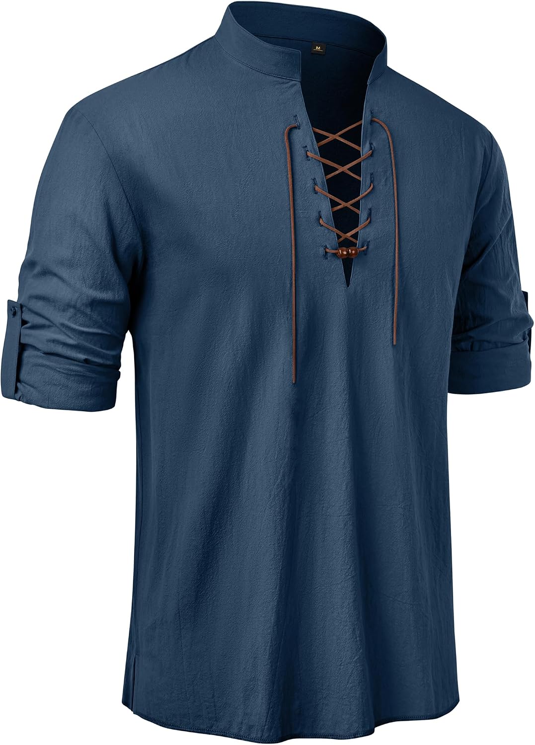 DEMEANOR Renaissance Shirt Men Pure Cotton Lace Up Medieval Pirate Costume