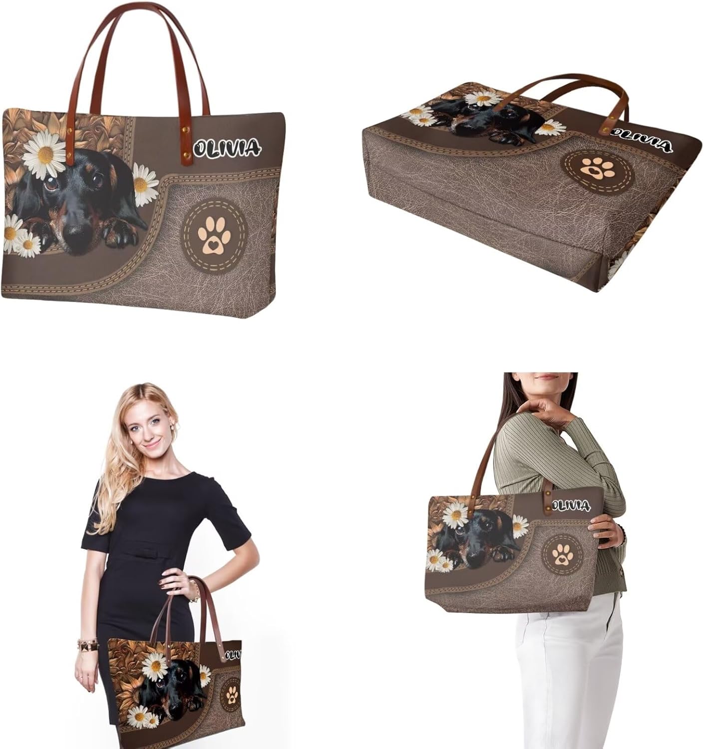 Customized Purse and Wallet Set for Women Lady, Large Personalized Tote Bag with Leather Cosmetic Bag, Gift for Women
