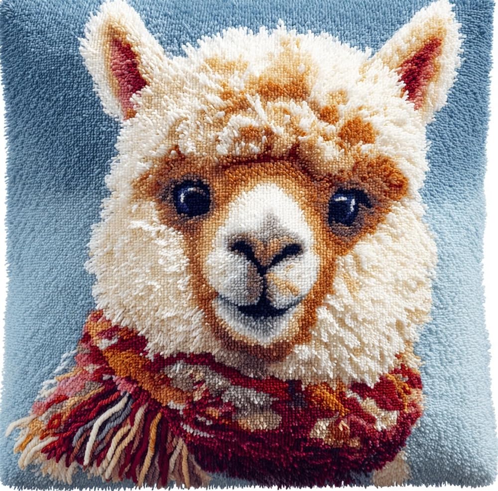 FWRTYCB Latch Hook Pillow Case Kits,Alpaca Wearing A Scarf Latch Hook Kits