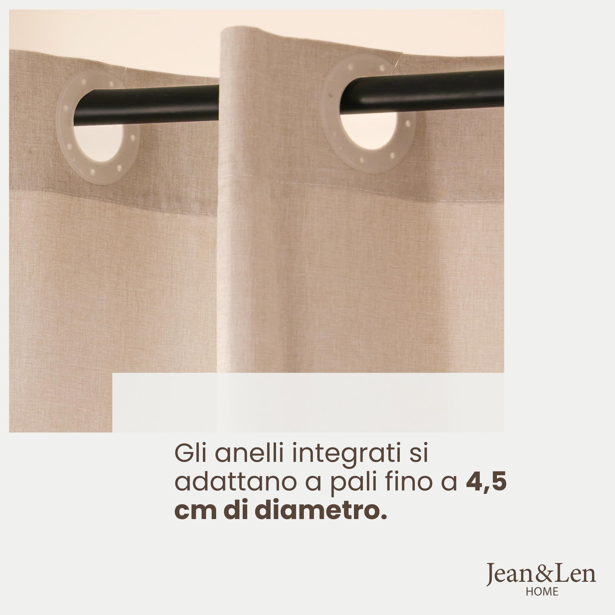 Jean & Len tenda da doccia beige, 100% poliestere, raffinato effetto lino, lavabile in lavatrice, con sistema di sospensione integrato, idrorepellente, 180 x 200 cm