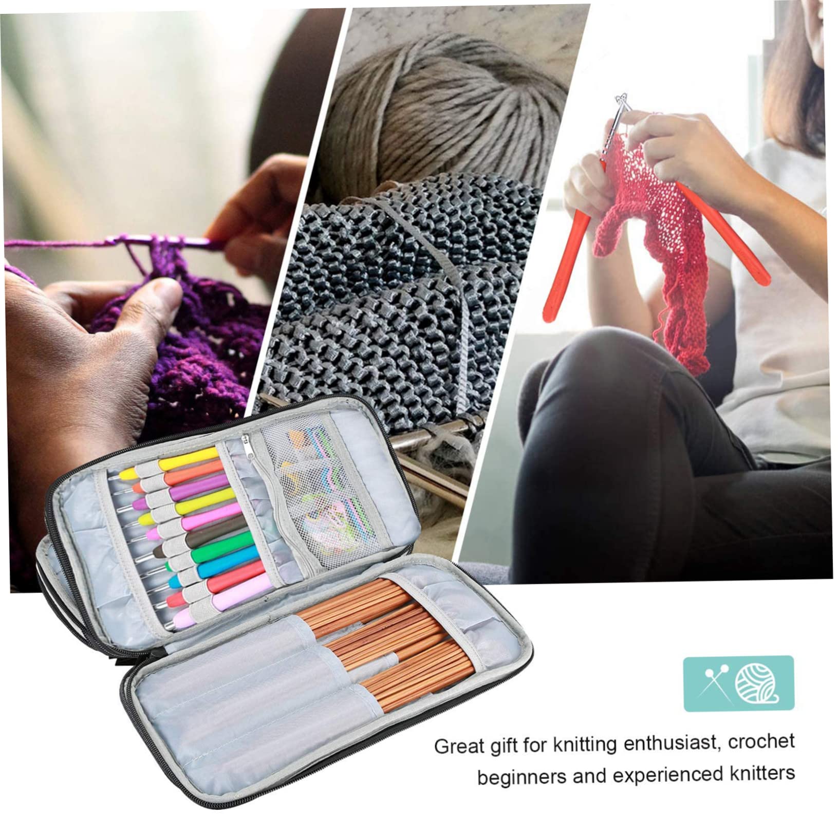 KONTONTY Crochet Hook Bag Knitting Tool Bag Knitting Needles Case Light Compact