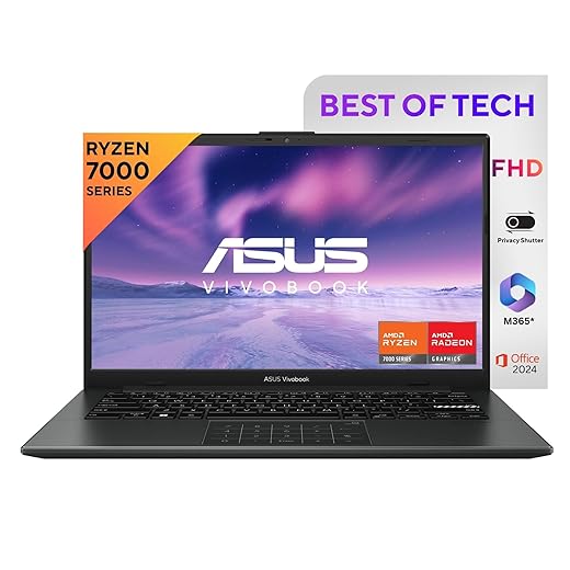 ASUS Vivobook Go 14, AMD Ryzen 3 7320U, 8GB RAM, 512GB SSD, FHD 14", Windows 11, Office Home 2024, Mixed Black, 1.38 kg, E1404FA-NK3325WS, AMD Radeon iGPU, M365 Basic (1Year)*, Thin & Light Laptop