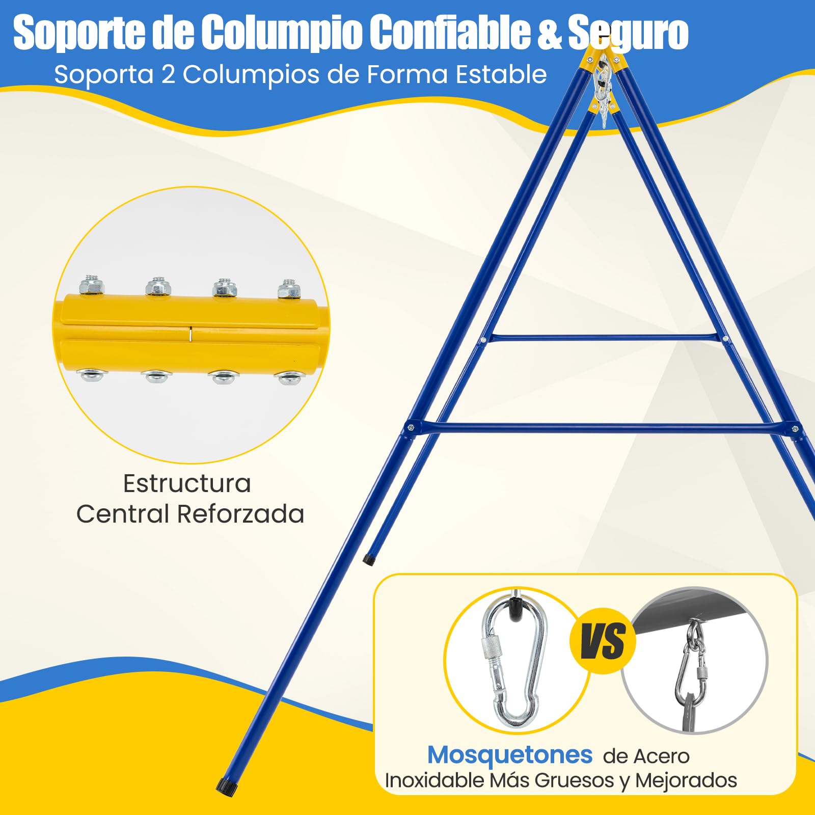 COSTWAY Estructura Resistente para Columpio hasta 300 kg, Estructura en Acero con Forma de A para Columpio con Palos, Mosquetón y Cobertura en los Pies, Parque Infantil Jardín Parque (Estructura)