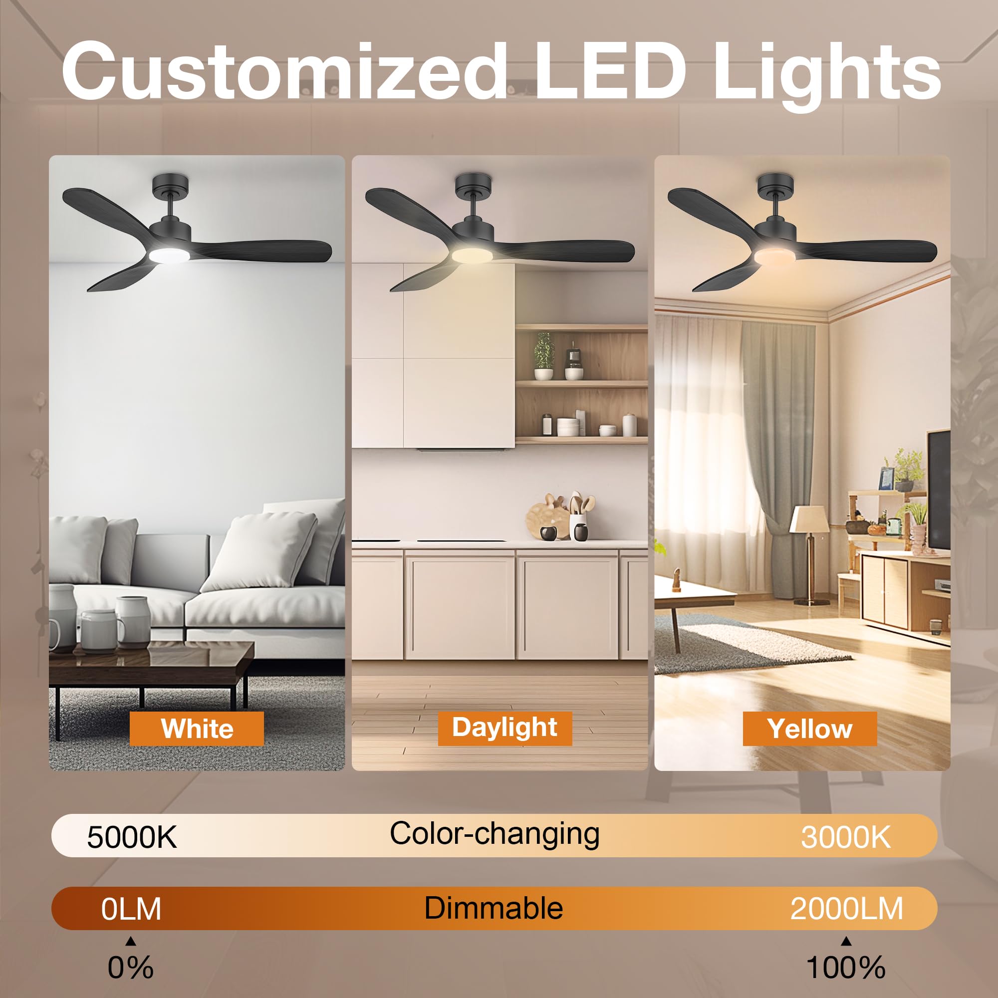 52 Wood Smart Ceiling Fans with Lights Remote Quiet DC Motor Outdoor Indoor Ceiling Fan Voice Control via — view 4