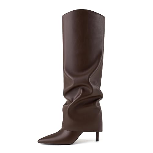 Womens Fold Over Knee High Slouch Boots 
