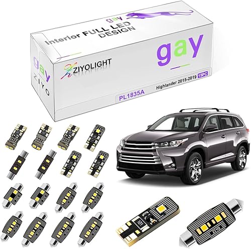 ZIYOLIGHT - Kit de luces LED de repuesto PL1835A para Toyota Highlander Kluger 2015-2019, paquete de accesorios de luces de cúpula blanca de 6000 K