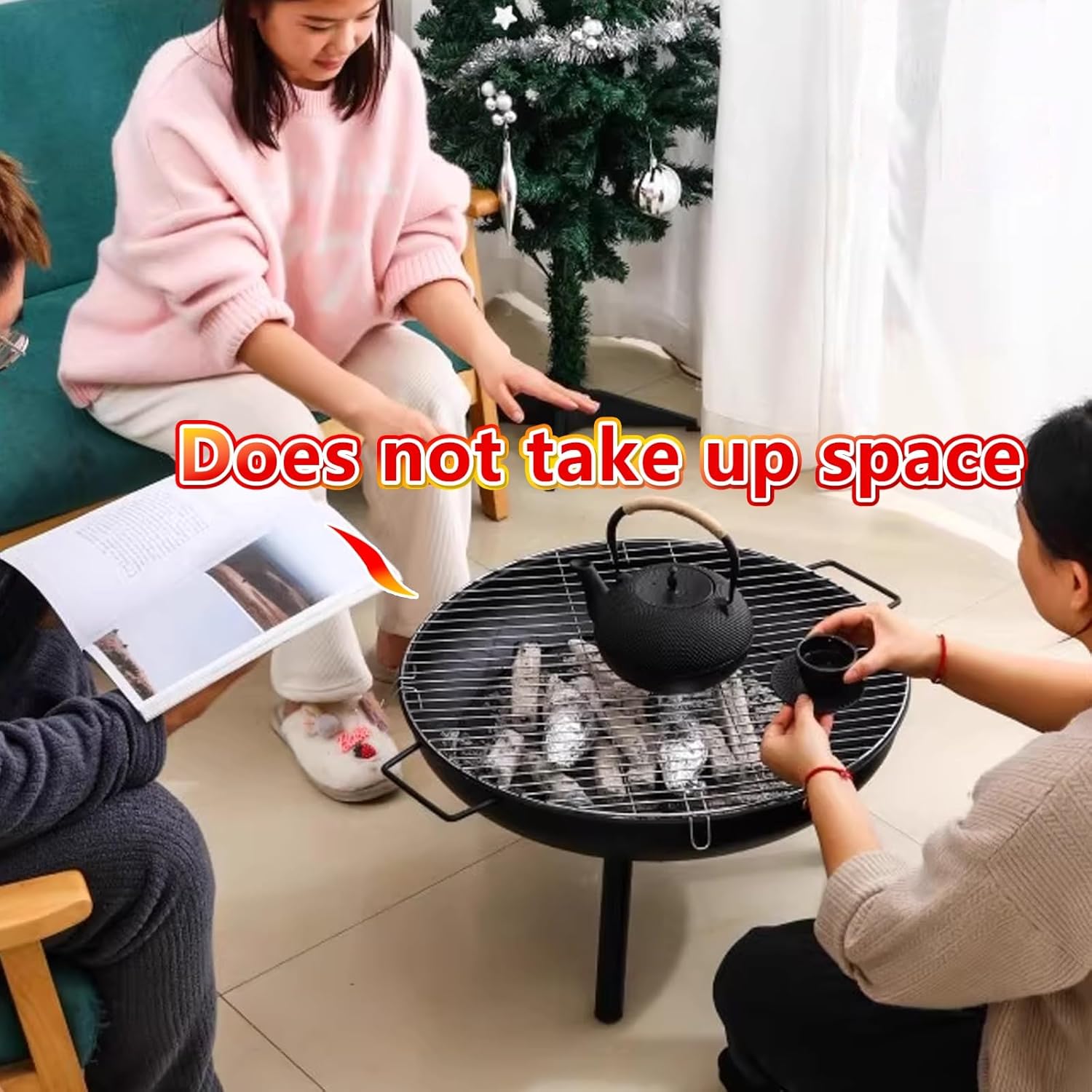 2-in-1 Portable Round Fire Pit & Grill | Detachable Outdoor Cooking Stove with Cast Iron Accessories | Perfect for Camping, Backyard BBQs, and Tent Cooking